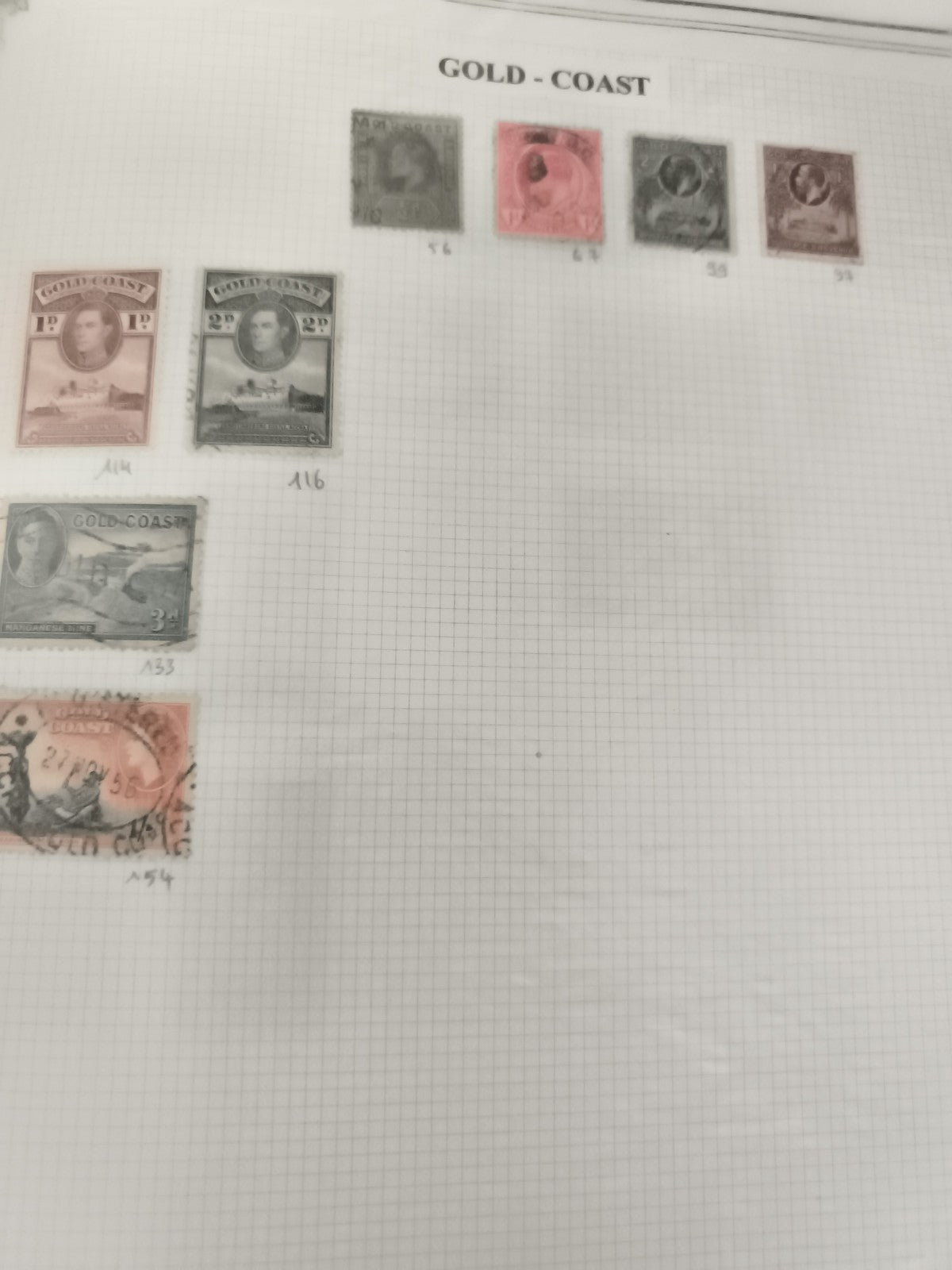Timbres Gold Coast anciens divers couleurs philatélie Royaume-Uni