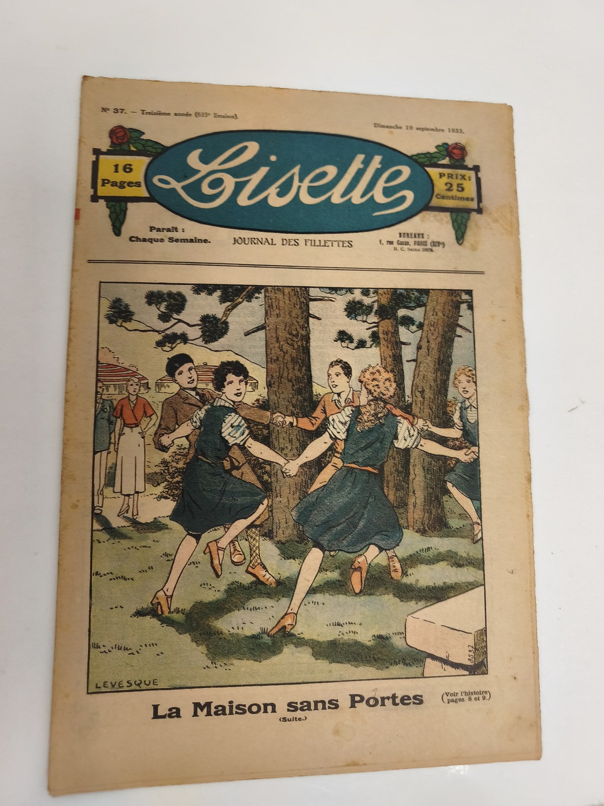 Ancien journal Lisette 1933 illustré, journal des fillettes, vintage presse