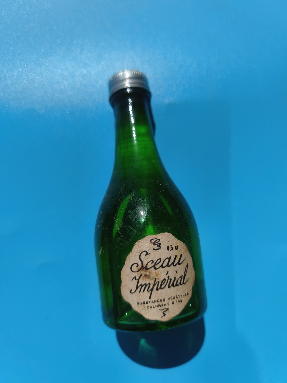 Mignonnette vintage Sceau Impérial verte 4,5 cl ancienne bouteille alcool