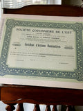 Certificat d’actions nominatives Société Cotonnière de l’Est 1931 document ancie