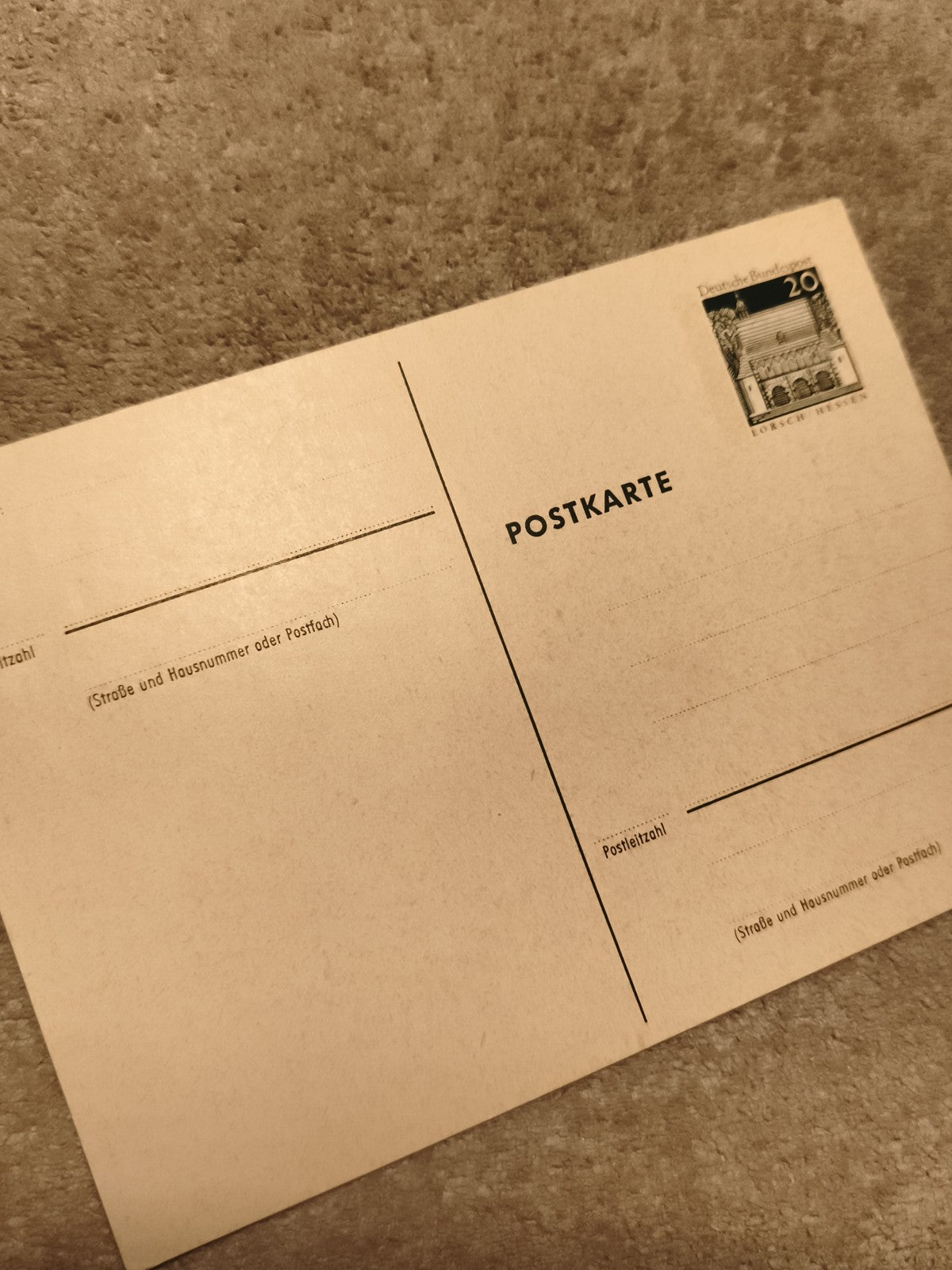 Carte postale allemande timbre intégré 20 Pfennig Postkarte Deutsche Bundespost