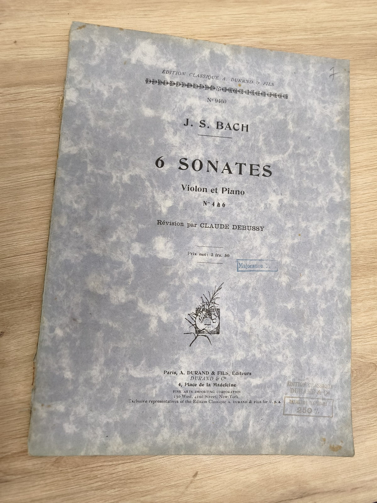Ancien livre partitions Bach 6 Sonates violon piano révision Debussy Durand