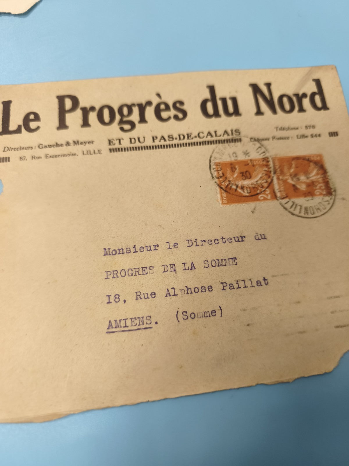 Ancienne enveloppe oblitérée Le Progrès du Nord début XXe philatélie vintage