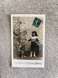 Carte postale ancienne Bonne Année, fillette sapin, CPA colorisée France