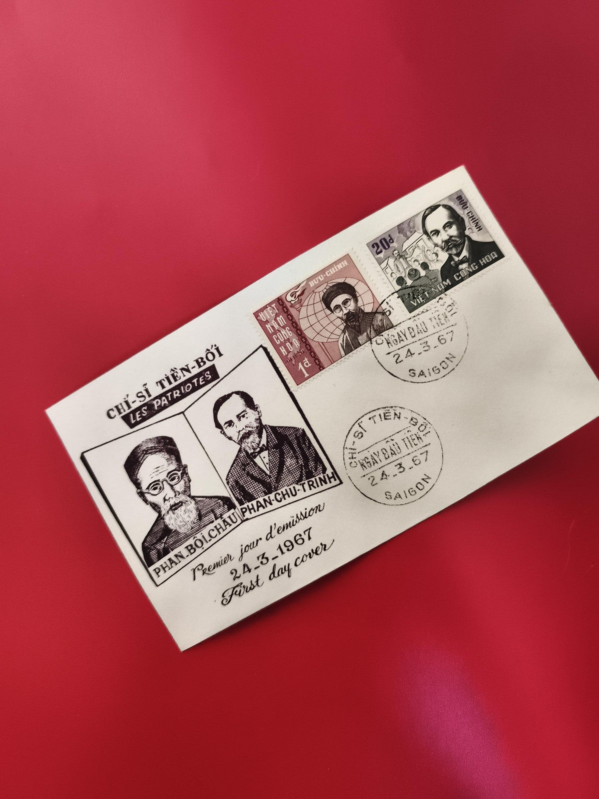 Enveloppe FDC Vietnam 1967 patriotes Phan Boi Chau Phan Chu Trinh Saigon