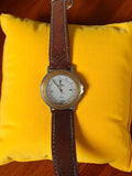 Montre vintage Louis Pion quartz mixte cadran blanc bracelet marron