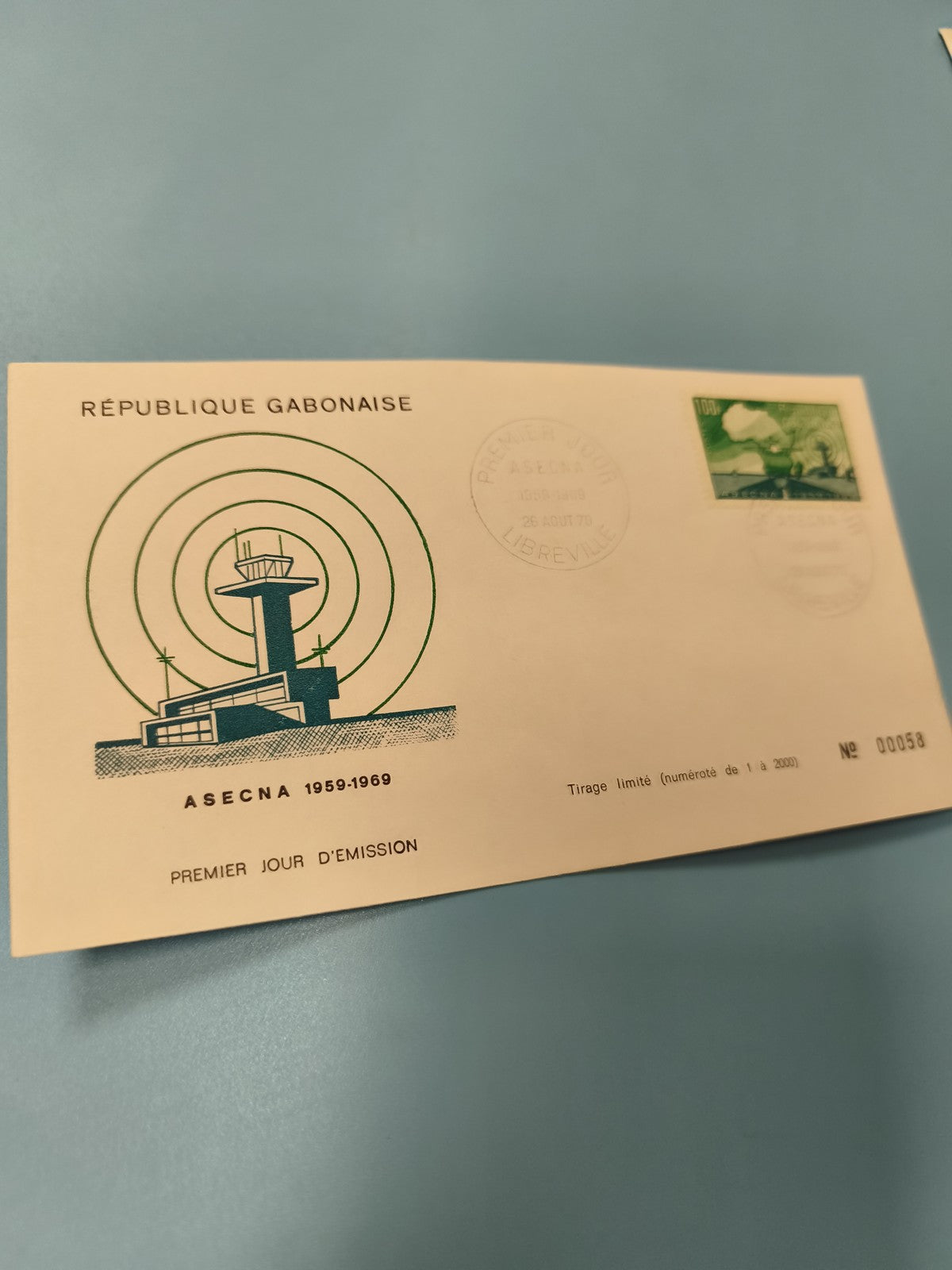 Enveloppe FDC Gabon ASECNA premier jour émission 1959-1969 numérotée 58