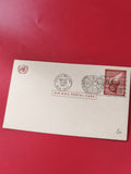 Carte postale philatélie ONU Air Mail, cachet 1957, timbre rouge