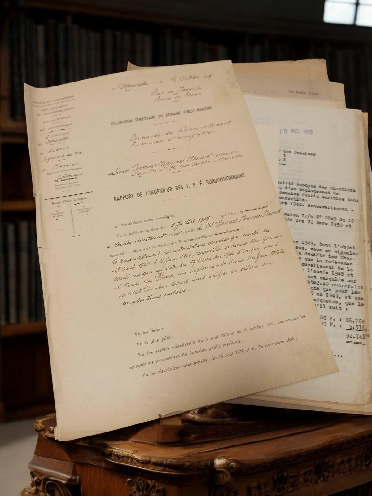 Document administratif ancien Marseille 1947 rapport ingénieur TP années 40 vint