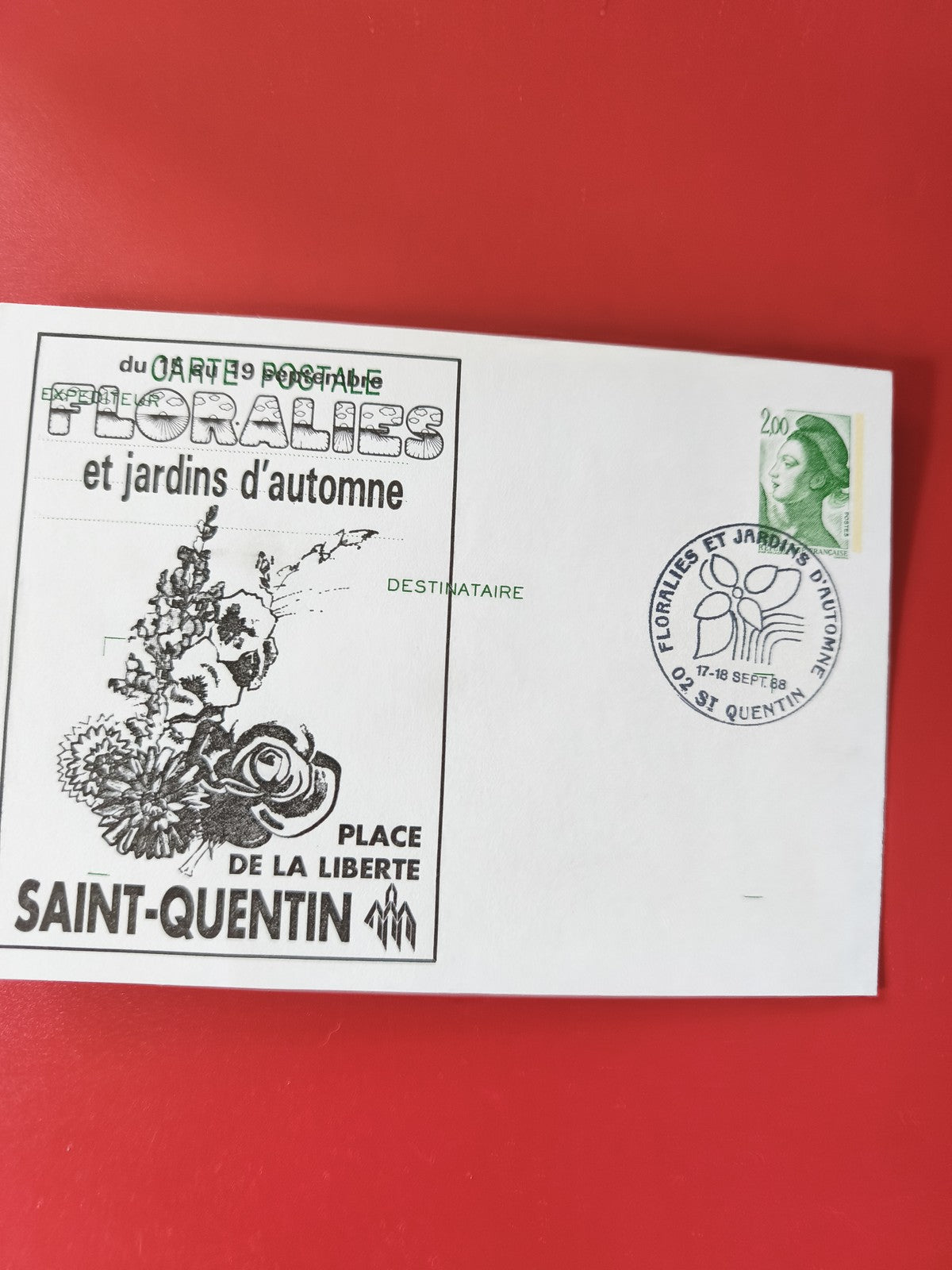 Enveloppe philatélie Floralies St-Quentin timbre Marianne 2,00 F et cachet