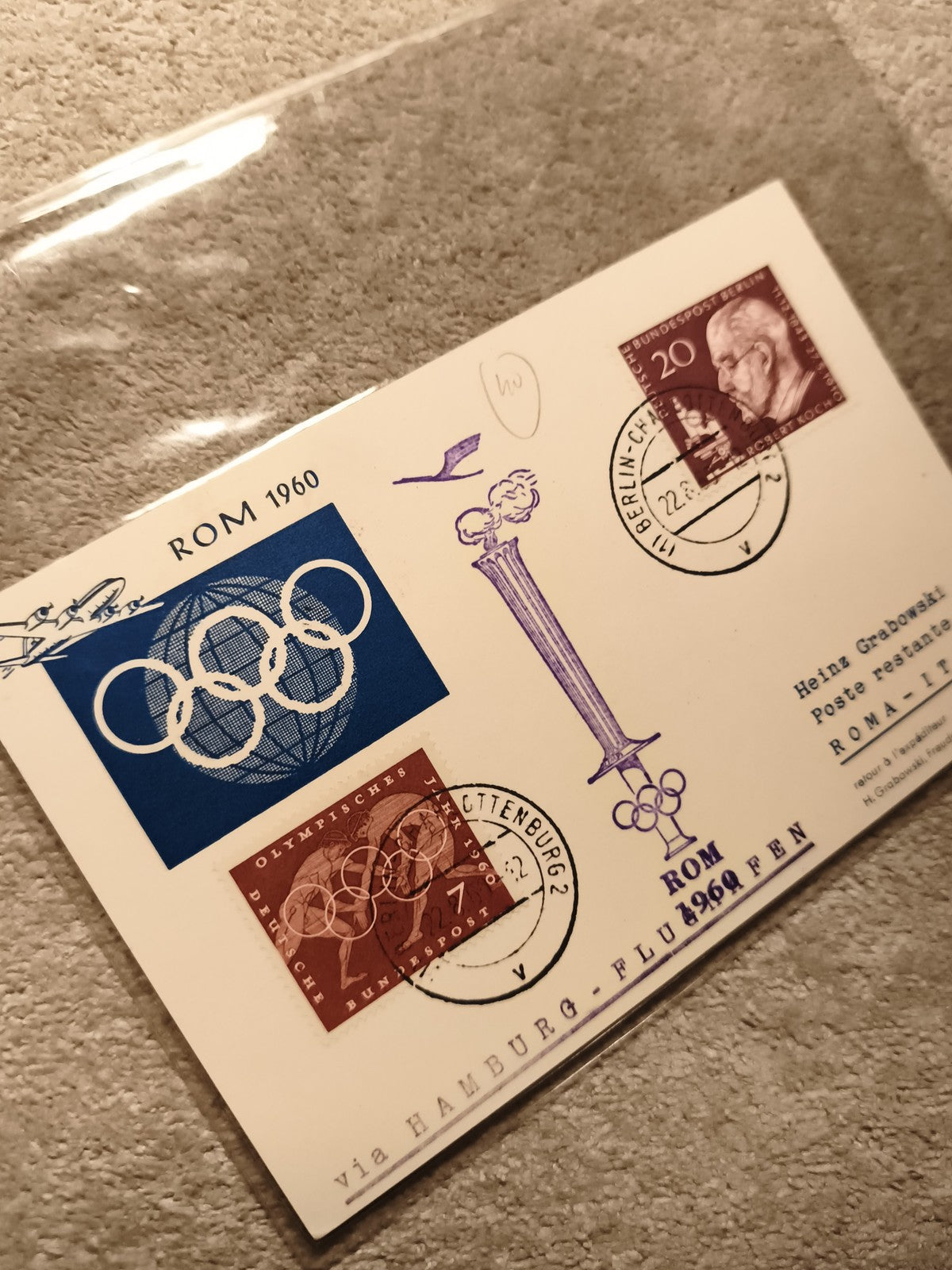 Lettre philatélique JO Rome 1960 timbres Berlin Olympische Spiele (Ref 13)