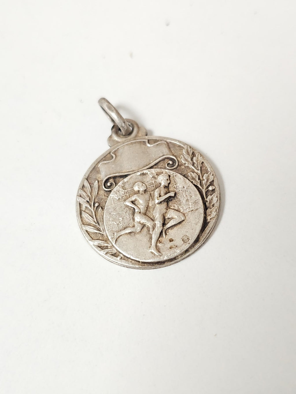 Médaille ancienne vintage en métal argenté course athlétisme collection rétro dé