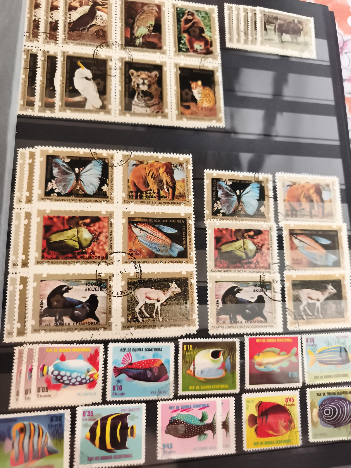 Timbres anciens animaux et poissons Guinée Équatoriale, lots thématiques philaté