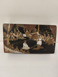 Boîte carton bouilli laqué noir, scène de cour orientale, XIXe siècle