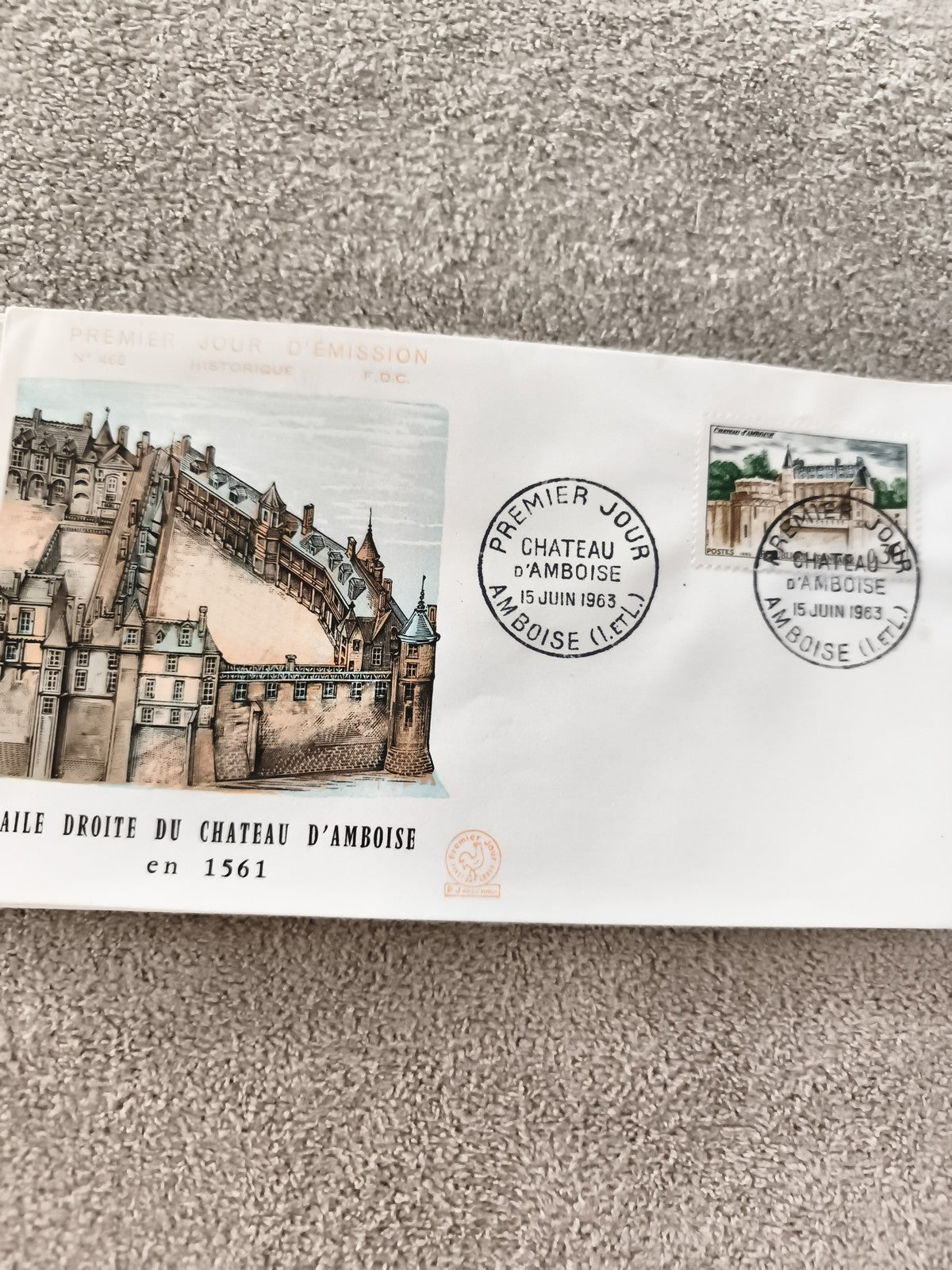 Lettre FDC Château d'Amboise 1963 premier jour philatélie historique ancien