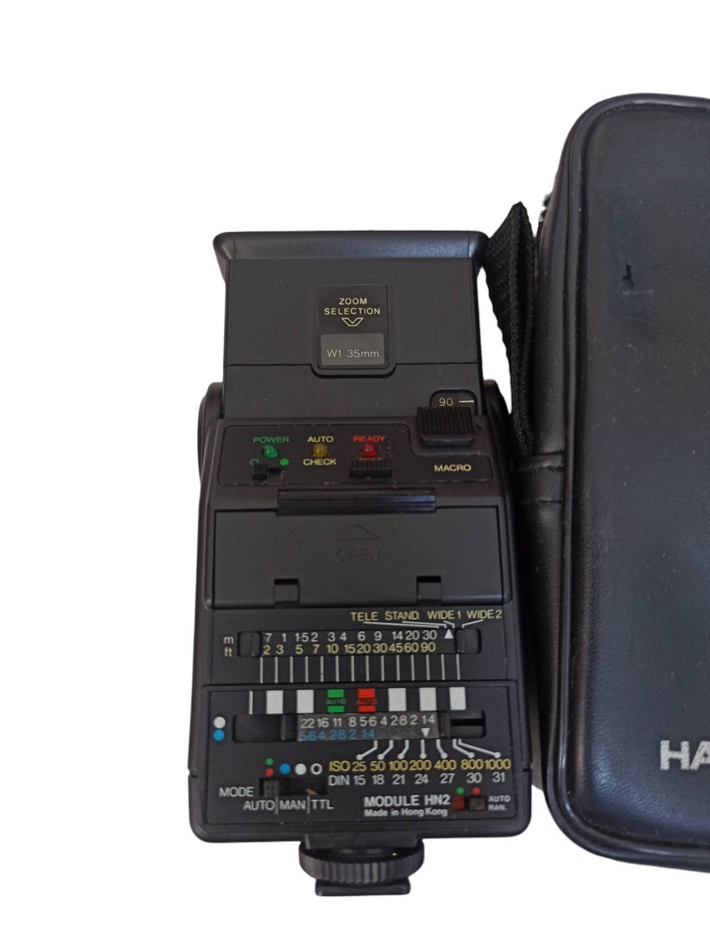 Flash Hanimex vintage pour appareil photo argentique avec étui rétro