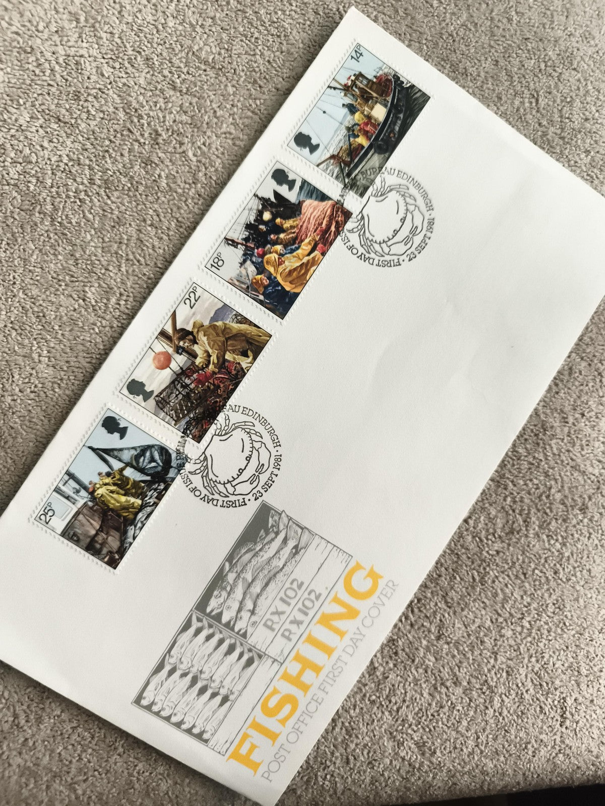 Lettre Premier Jour Royaume-Uni 1981 Fishing timbres oblitérés Edinburgh