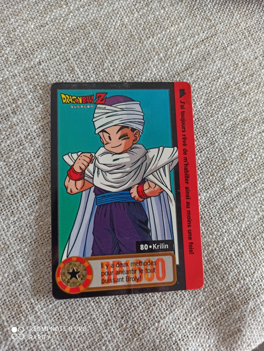 Carte Dragon Ball Z vintage Krilin n°80 série 726 rare DBZ
