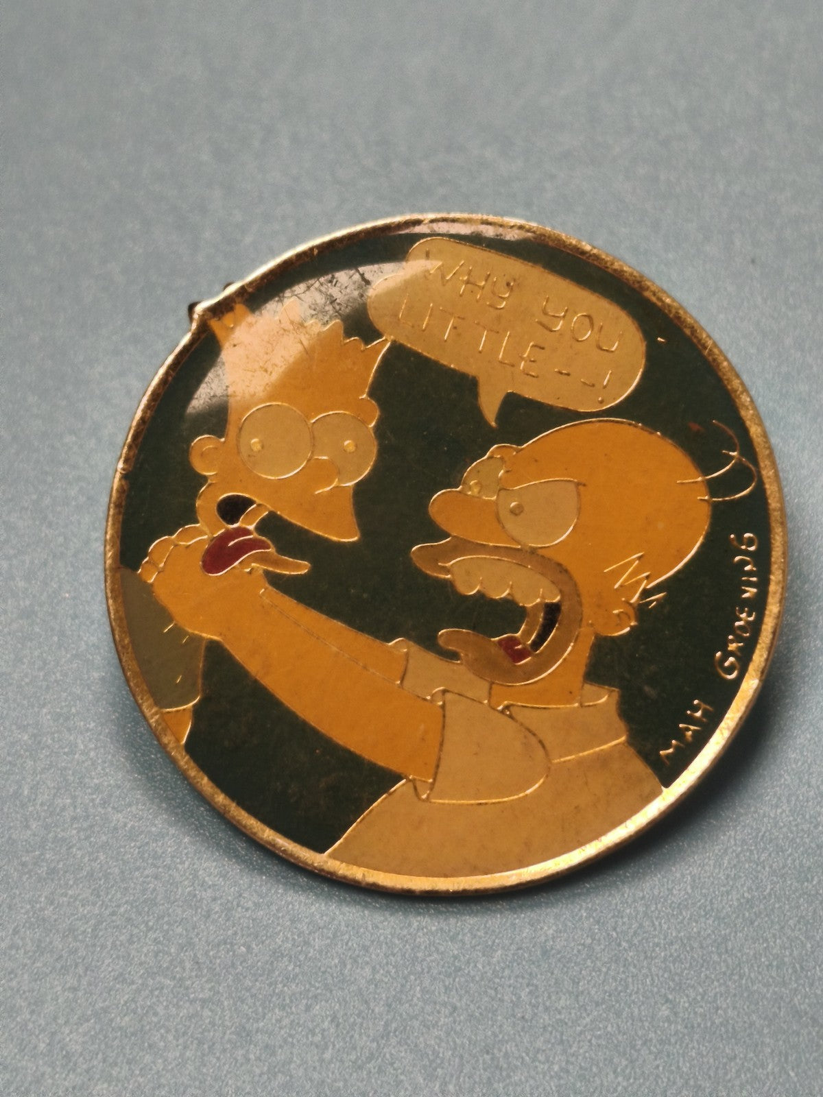 Vintage pin's Les Simpsons rond, Homer et Bart, collection animation (Ref 1)