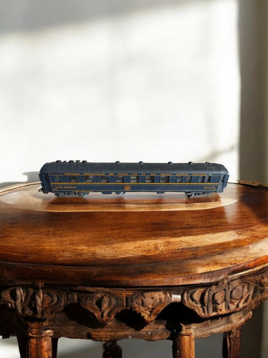 Wagon restaurant Meccano CIWL bleu or, vintage train HO, Compagnie International