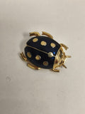 Broche ancienne coccinelle bleu doré, bijou fantaisie vintage, épingle insecte