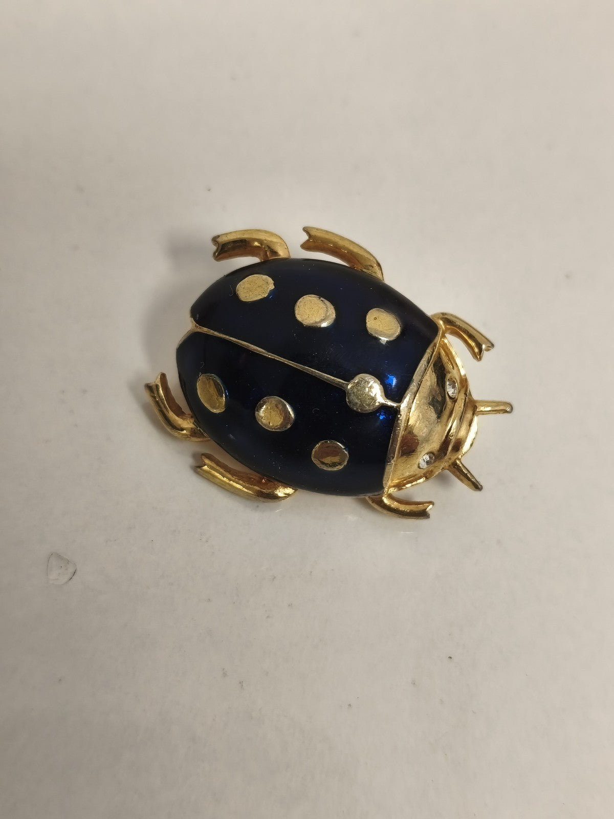Broche ancienne coccinelle bleu doré, bijou fantaisie vintage, épingle insecte