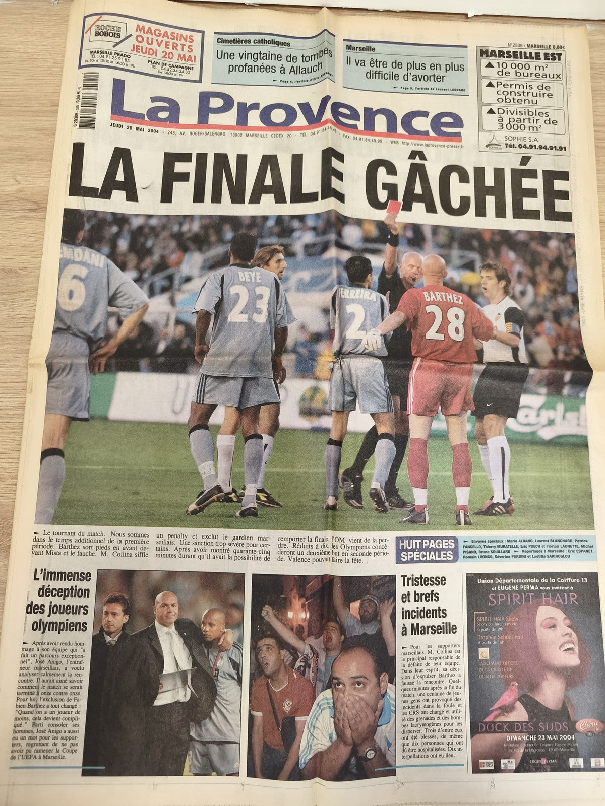 Ancien journal La Provence OM finale 2004 football collector Marseille