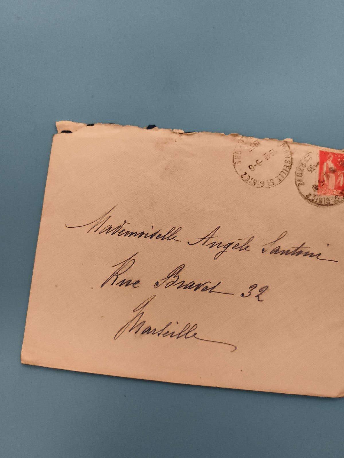 Lettre ancienne timbrée France Marseille philatélie cachet poste (Ref 3)