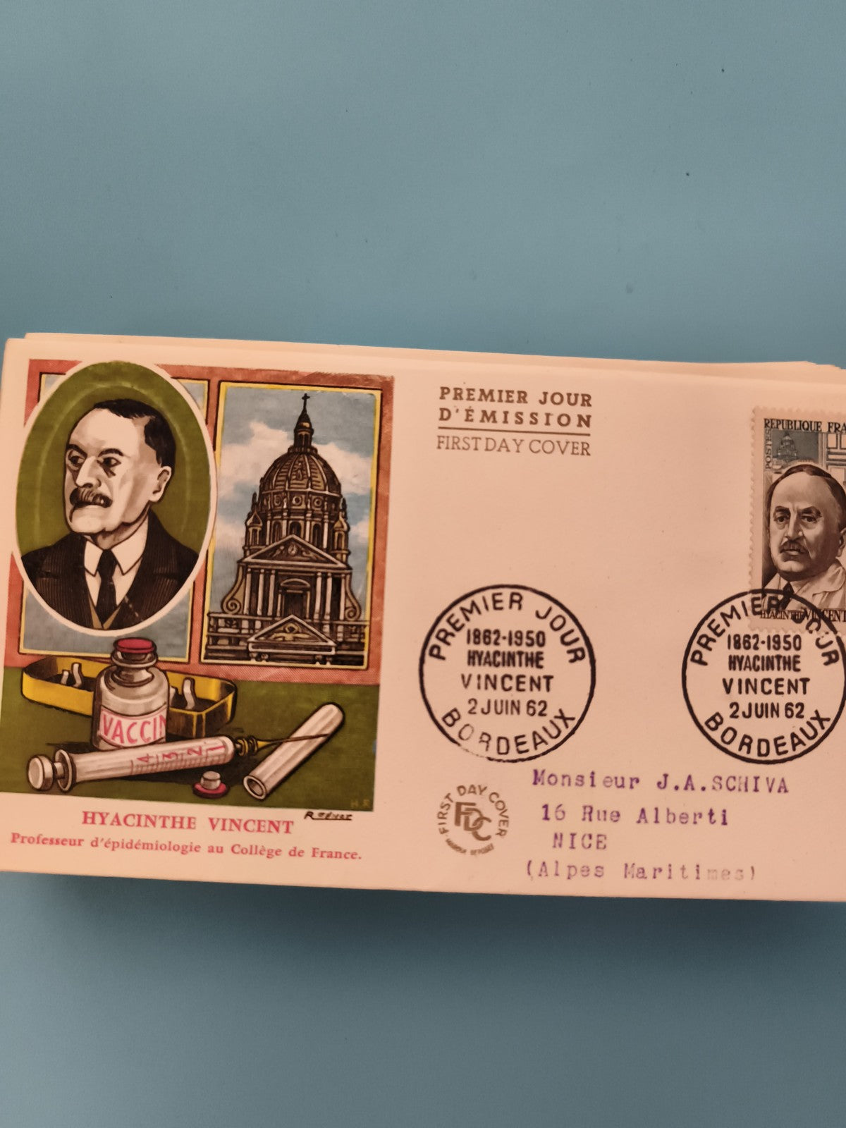 Lettre Premier Jour Hyacinthe Vincent 1962 FDC cachet Bordeaux philatélie (Ref 2
