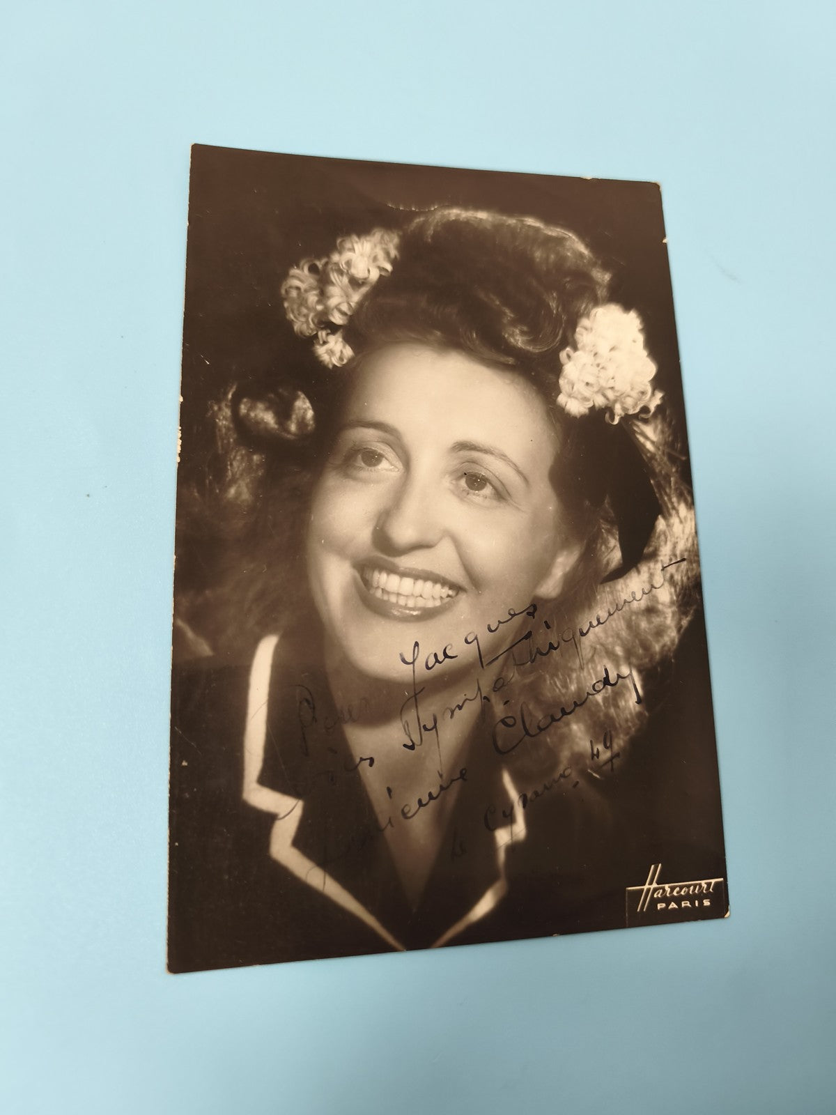 Ancienne photo dédicacée Harcourt Paris portrait femme vintage noir et blanc