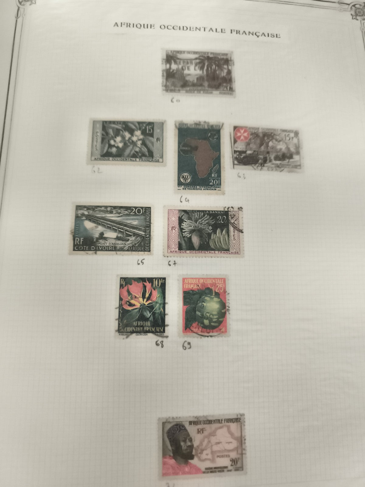 Timbres Afrique Occidentale Française lot x9 thématiques florales cartes RF