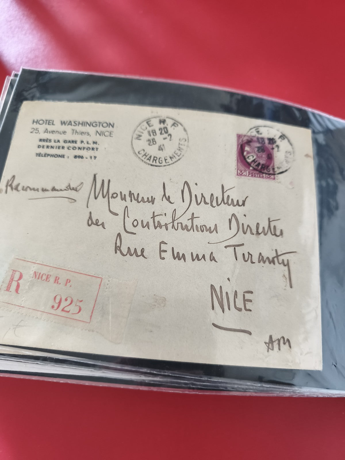 Ancienne enveloppe oblitérée Nice recommandé philatélie timbre violet années 20