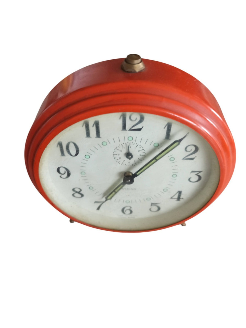 Réveil vintage Bayard France orange, horloge ancienne, mécanique, années 60