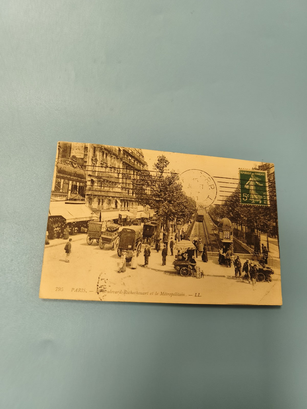 Ancienne carte postale animée Paris Métro Boulevard Rochechouart vintage