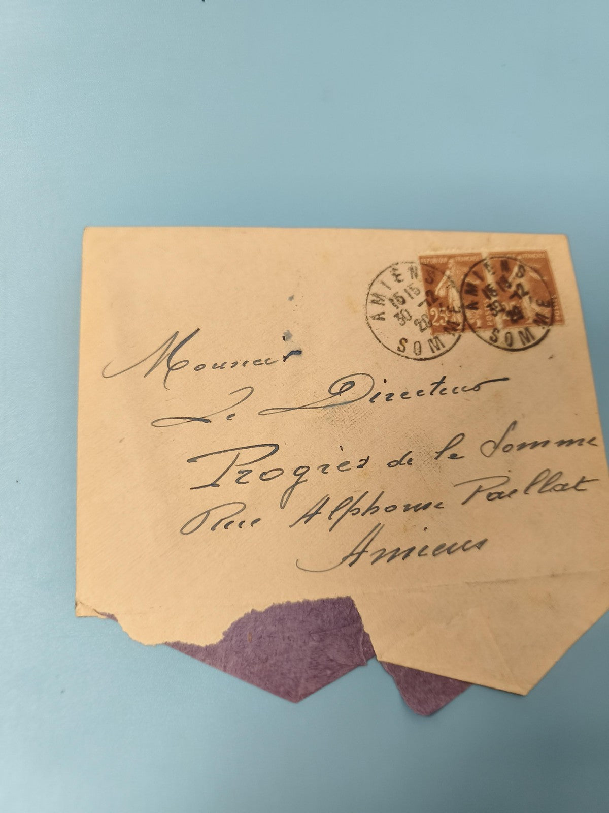 Ancienne enveloppe oblitérée début XXe philatélie Amiens timbres brun (Ref 6)