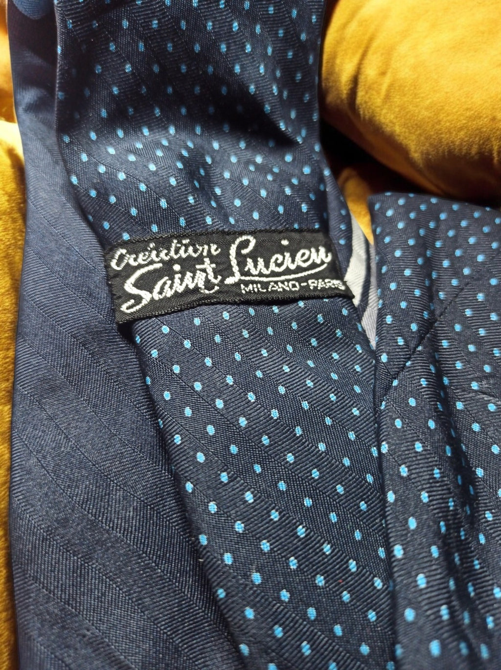 Cravate vintage Saint Lucien Paris bleu motifs géométriques rétro homme