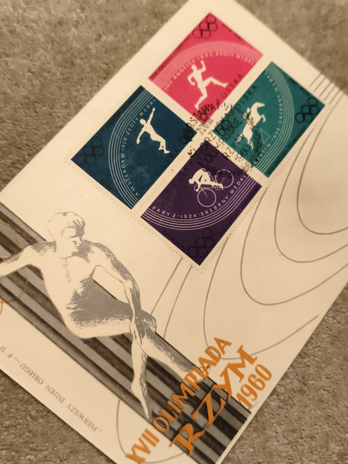 Bloc de timbres Olympiade Rome 1960 Pologne oblitéré philatélie sport (Ref 27)