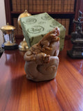 Tampon sceau chinois ancien pierre de savon dragon calligraphie vintage
