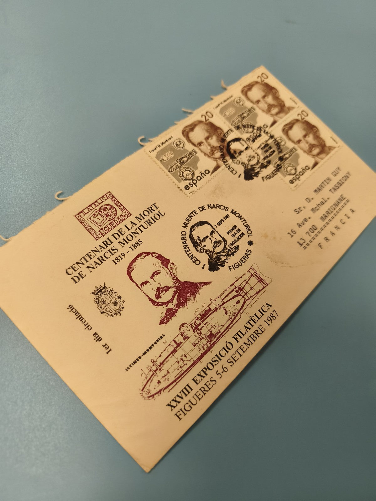 Enveloppe premier jour FDC timbre Espagne Narcís Monturiol Figueres 1987
