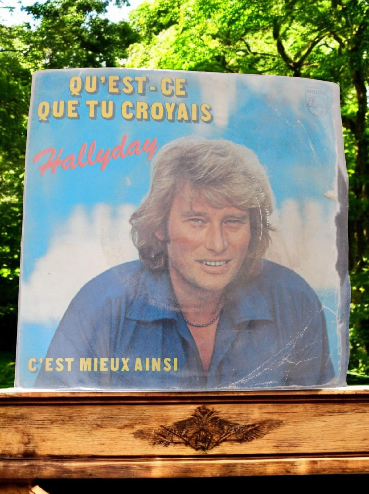 Vinyle 45T Johnny Hallyday Qu'est-ce que tu croyais ? Philips pochette bleue