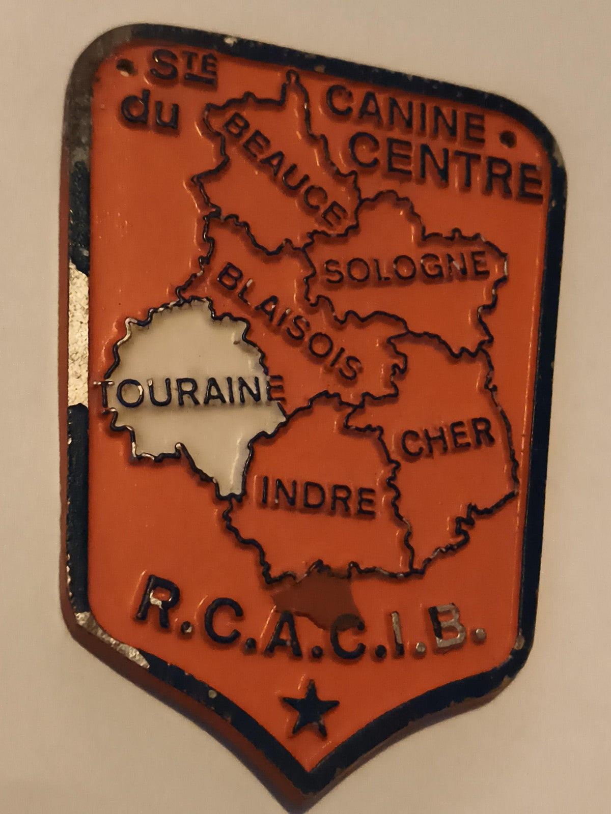 Insigne ancien Société Canine Centre RCACIB émaillé orange carte régions
