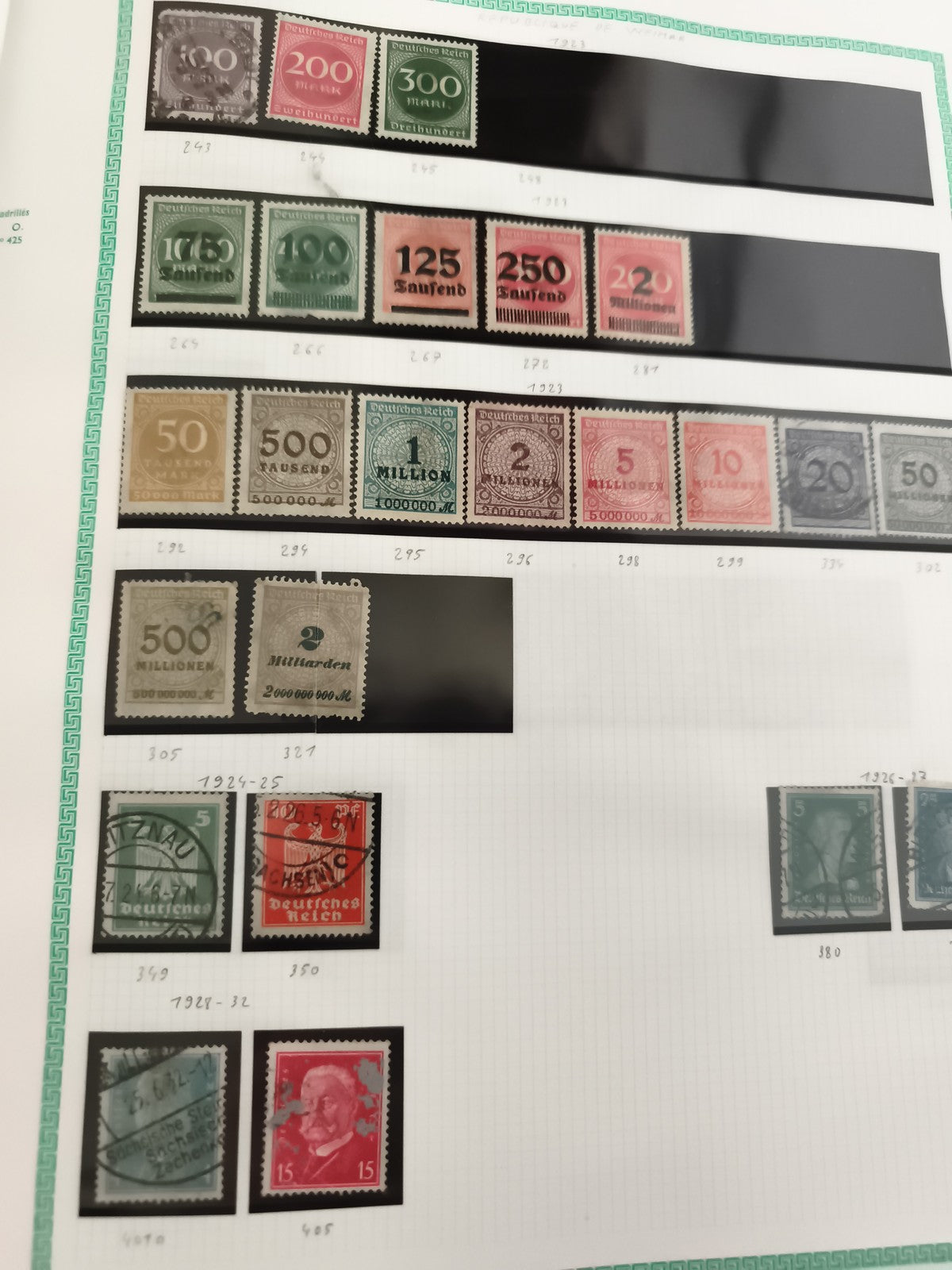 Timbres Allemagne Deutsches Reich inflation oblitérés et neufs philatélie