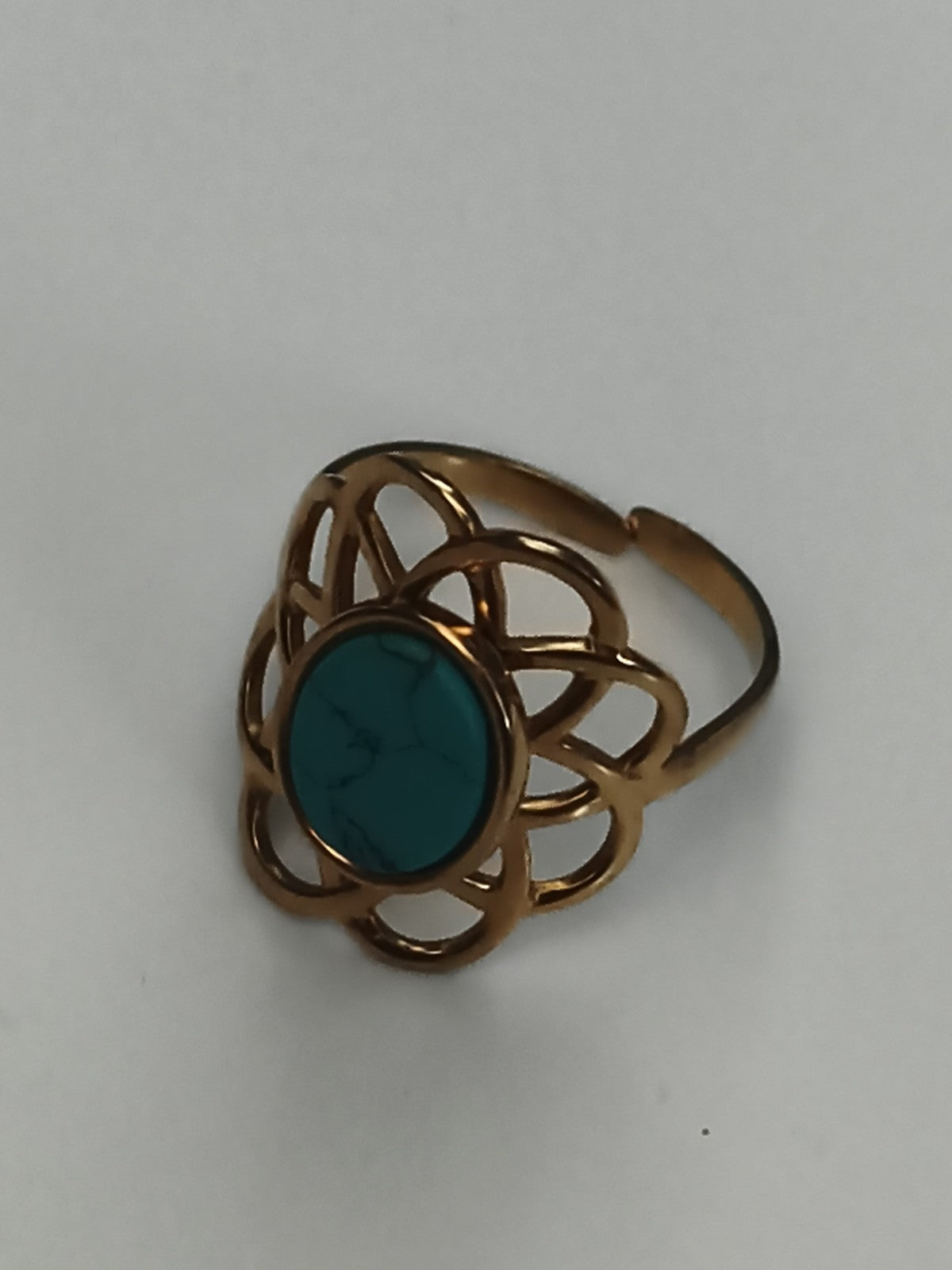 Bague vintage ajourée dorée pierre turquoise style années 70 taille 58