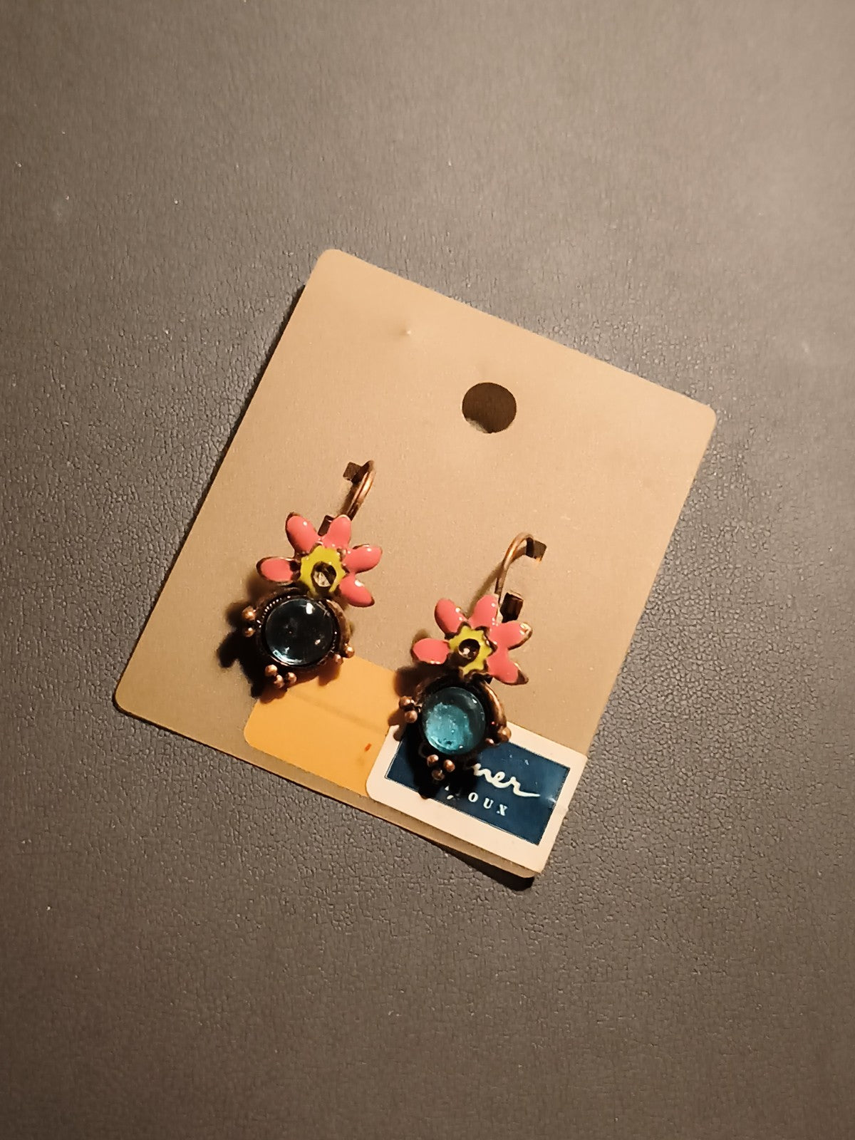 Boucles d’oreilles vintage émaillées fleur rose bleu, deadstock, Lorner Bijoux