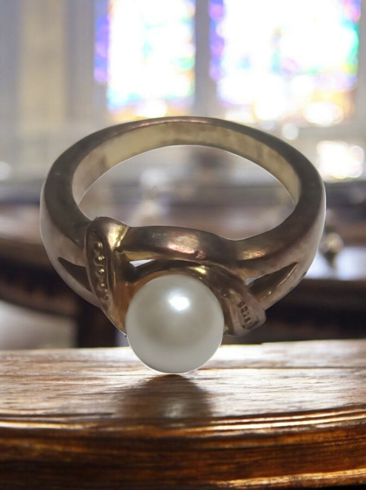 Bague ancienne plaquée or perle blanche, taille 51, anneau rétro élégant