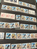 Lot anciens timbres USA oblitérés oiseaux et personnages collection philatélie