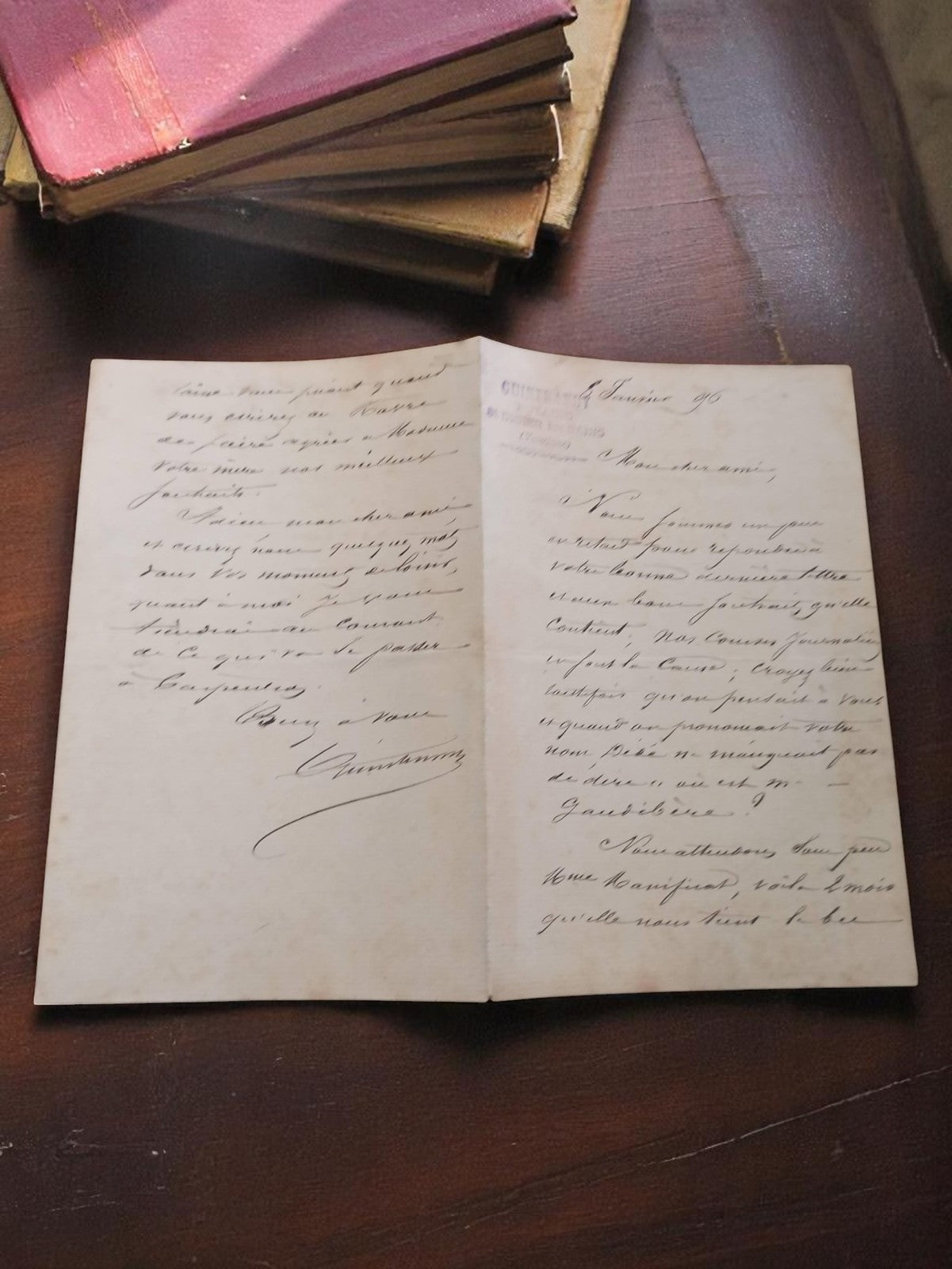 Lettre manuscrite ancienne Château de Linières 1896 vœux amitié vintage signée
