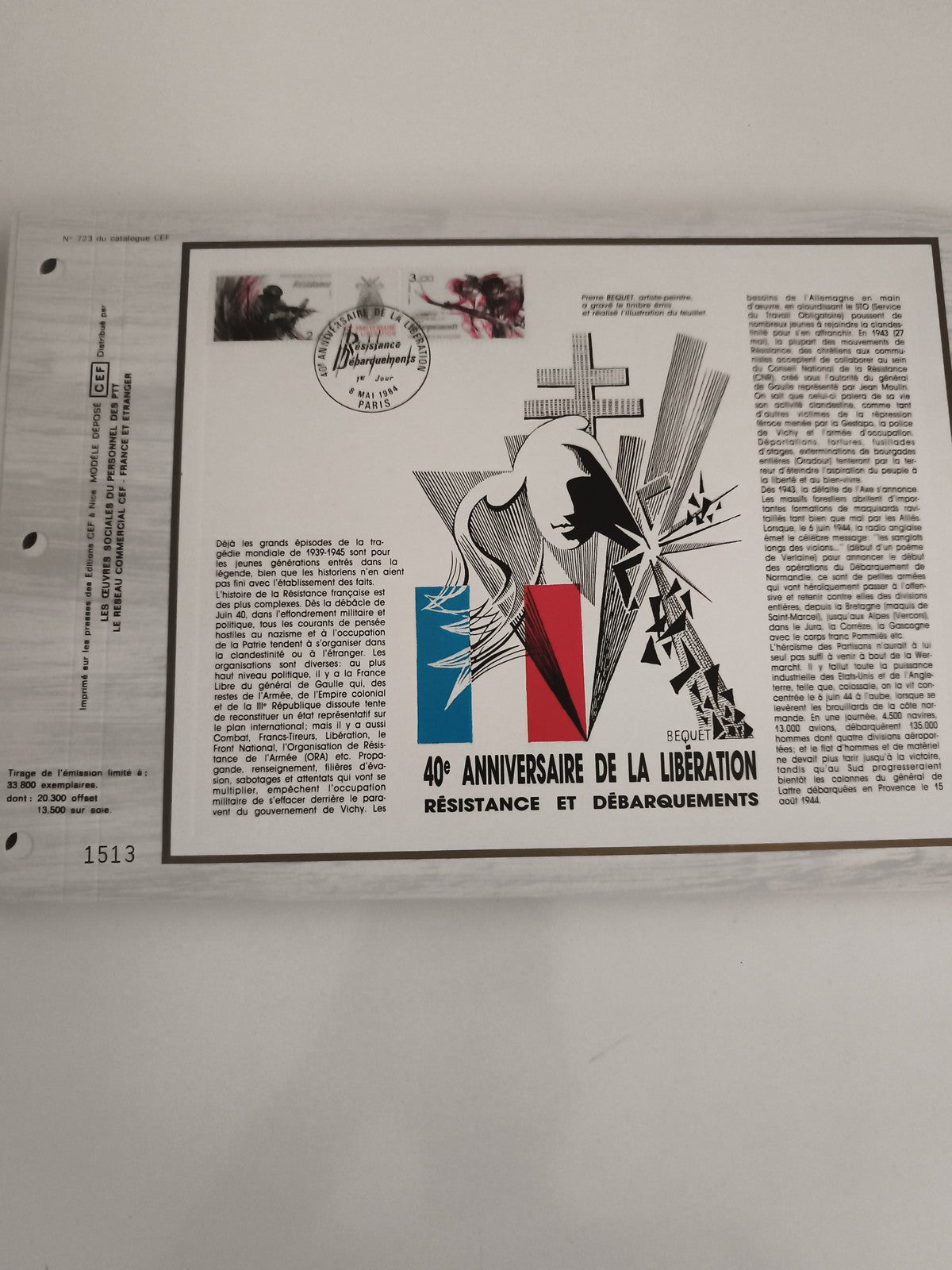Feuillet CEF 40e anniversaire Libération Résistance Débarquements timbre oblitér