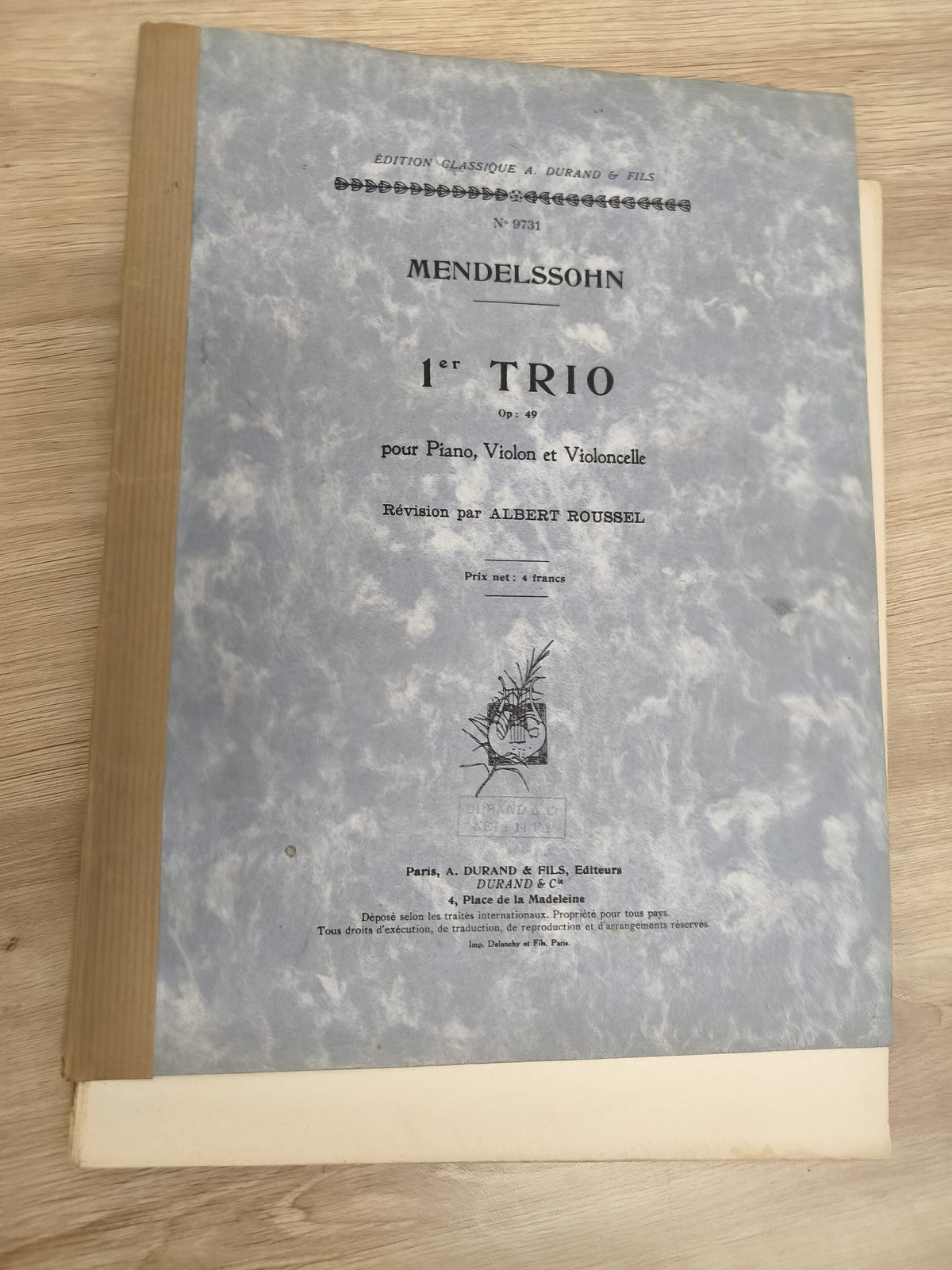 Ancien livre partitions Mendelssohn Trio Op.49 piano violon violoncelle Durand