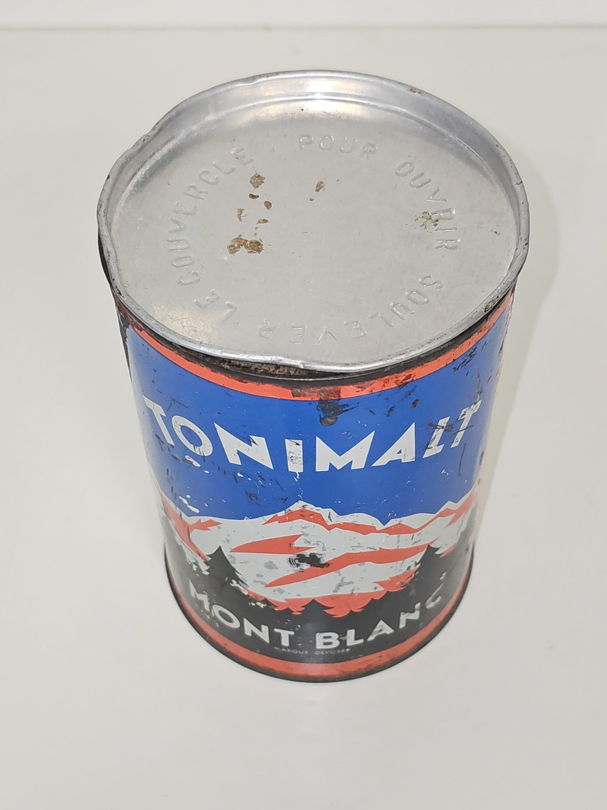 Ancienne boîte métal publicitaire vintage Mont Blanc Tonimalt rétro collection d